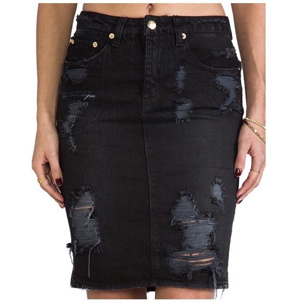 Ksubi Denim Skirt Women’s 29 Black Distressed Straight Rips‎ mid Rise Grunge Y2K